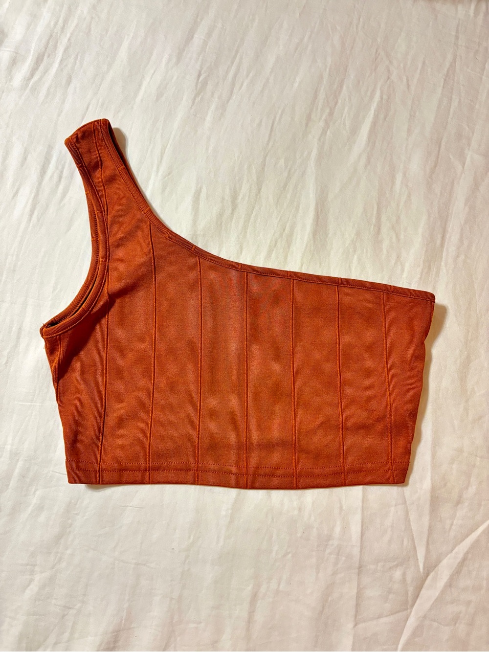 SHEIN One-Shoulder Ribbed Crop Top in Burnt Orange